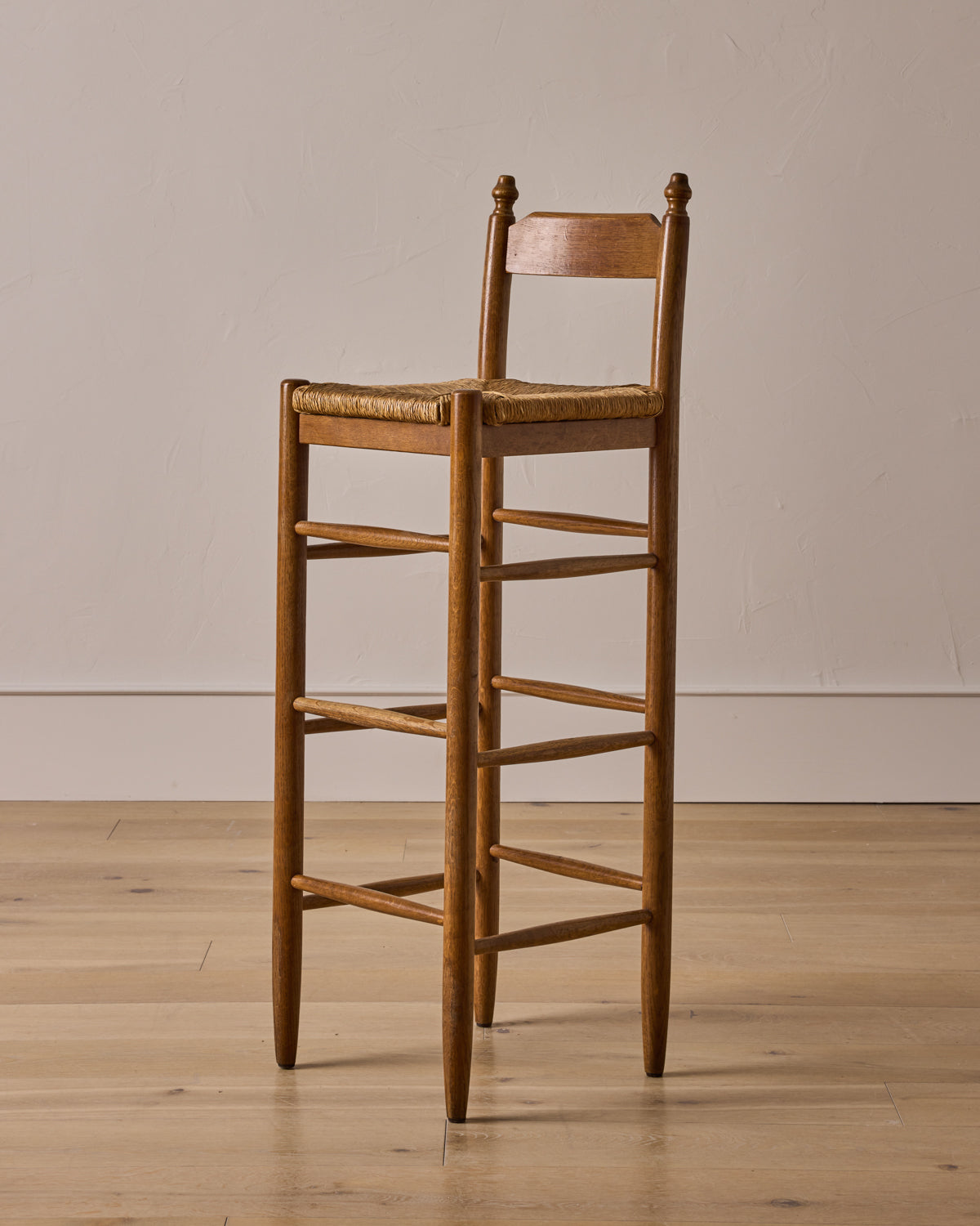 Set of Rush Oak Bar Stools