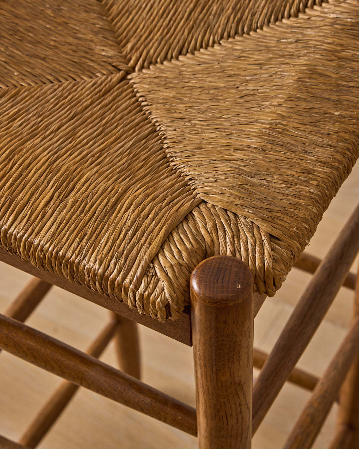 Set of Rush Oak Bar Stools