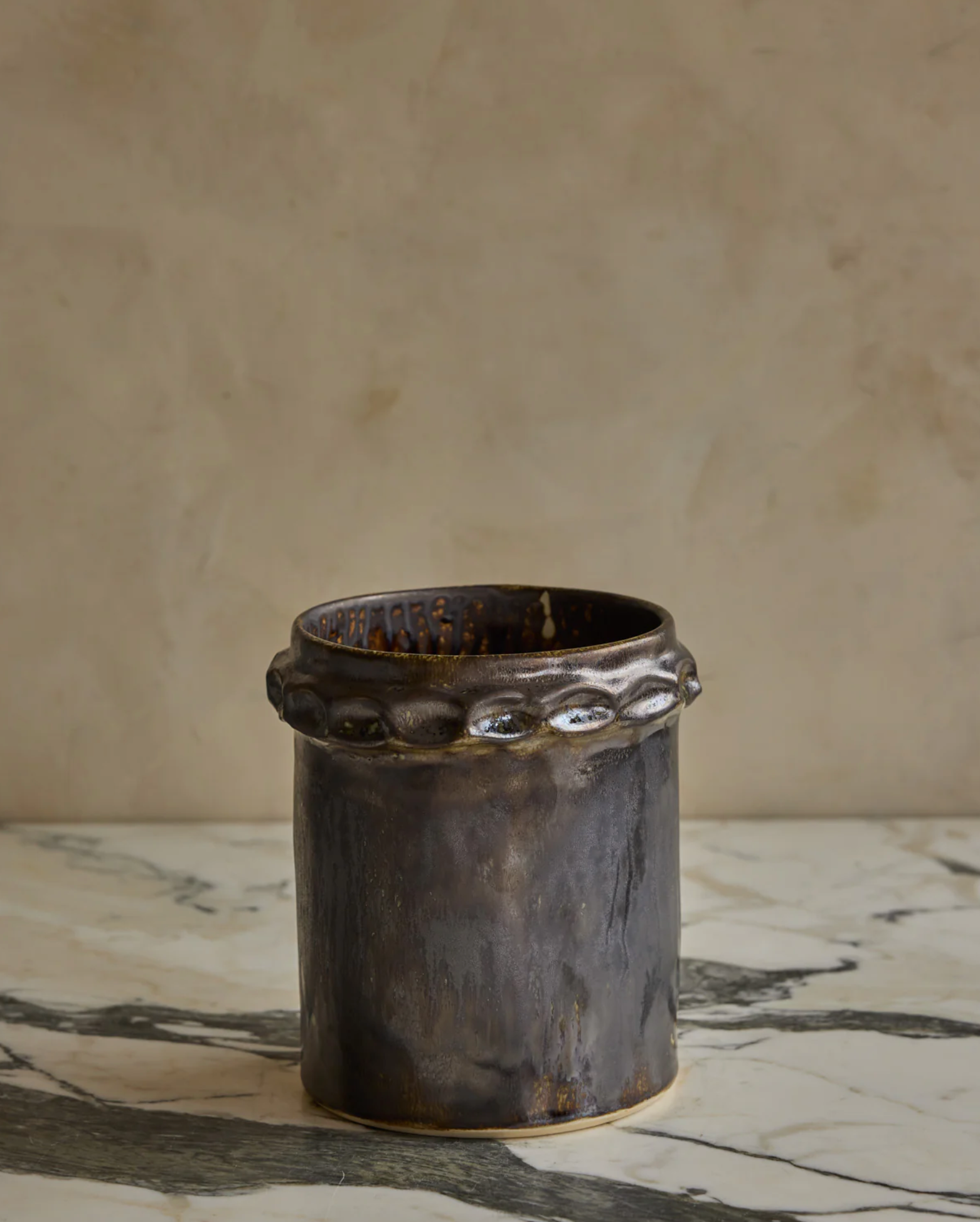 Hand Built Ceramic Chain Vessel in Bronze