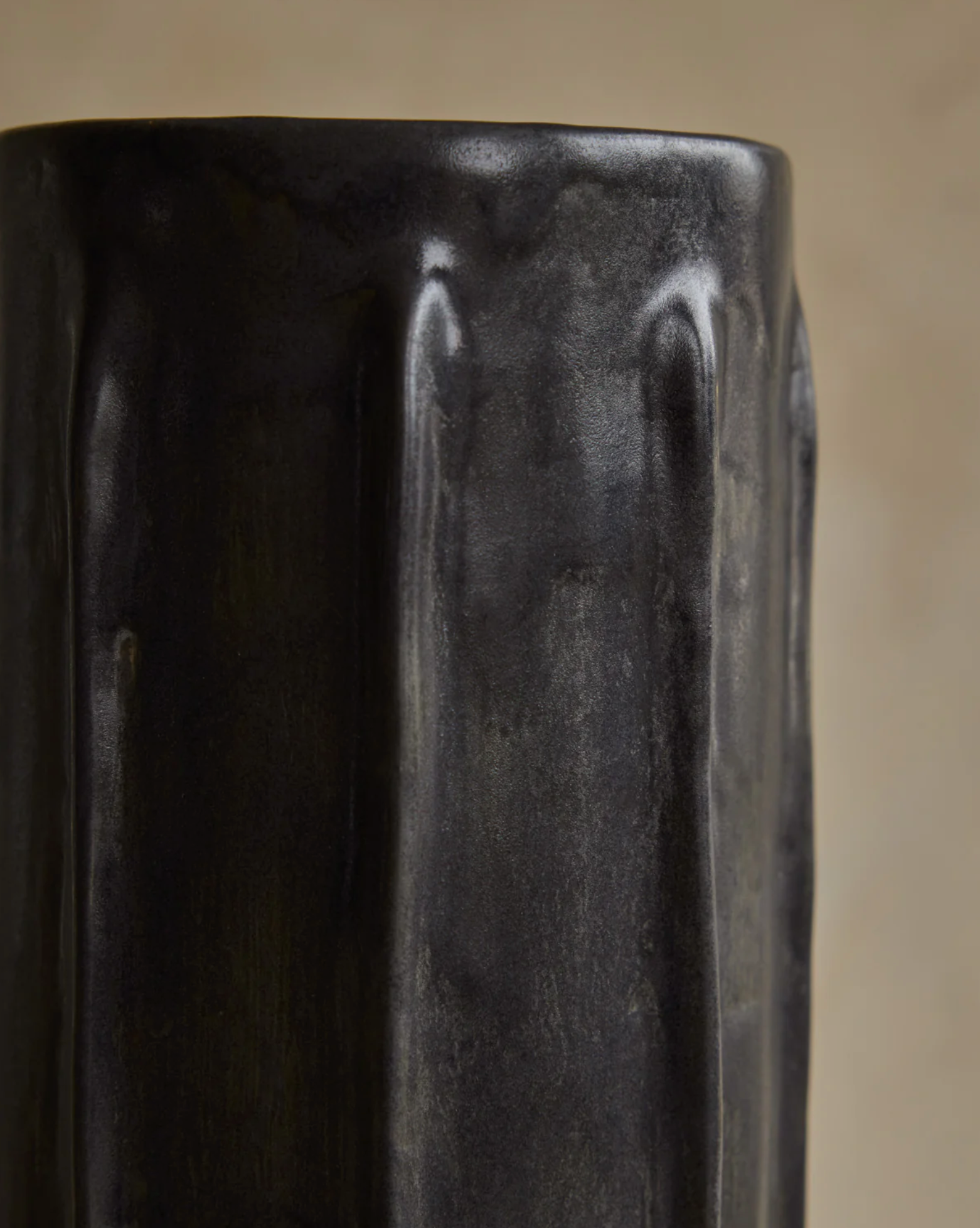 Hand Built Ceramic Column Vessel in Coal