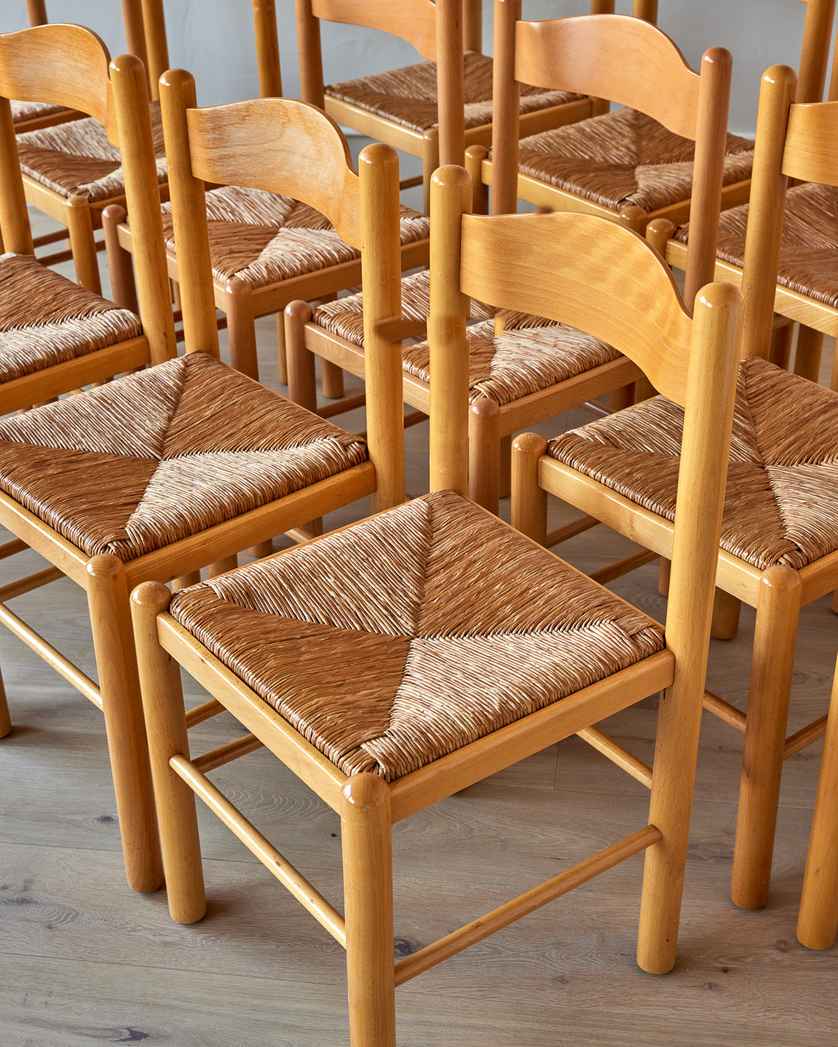 Set of 14 Rush Dining Chairs