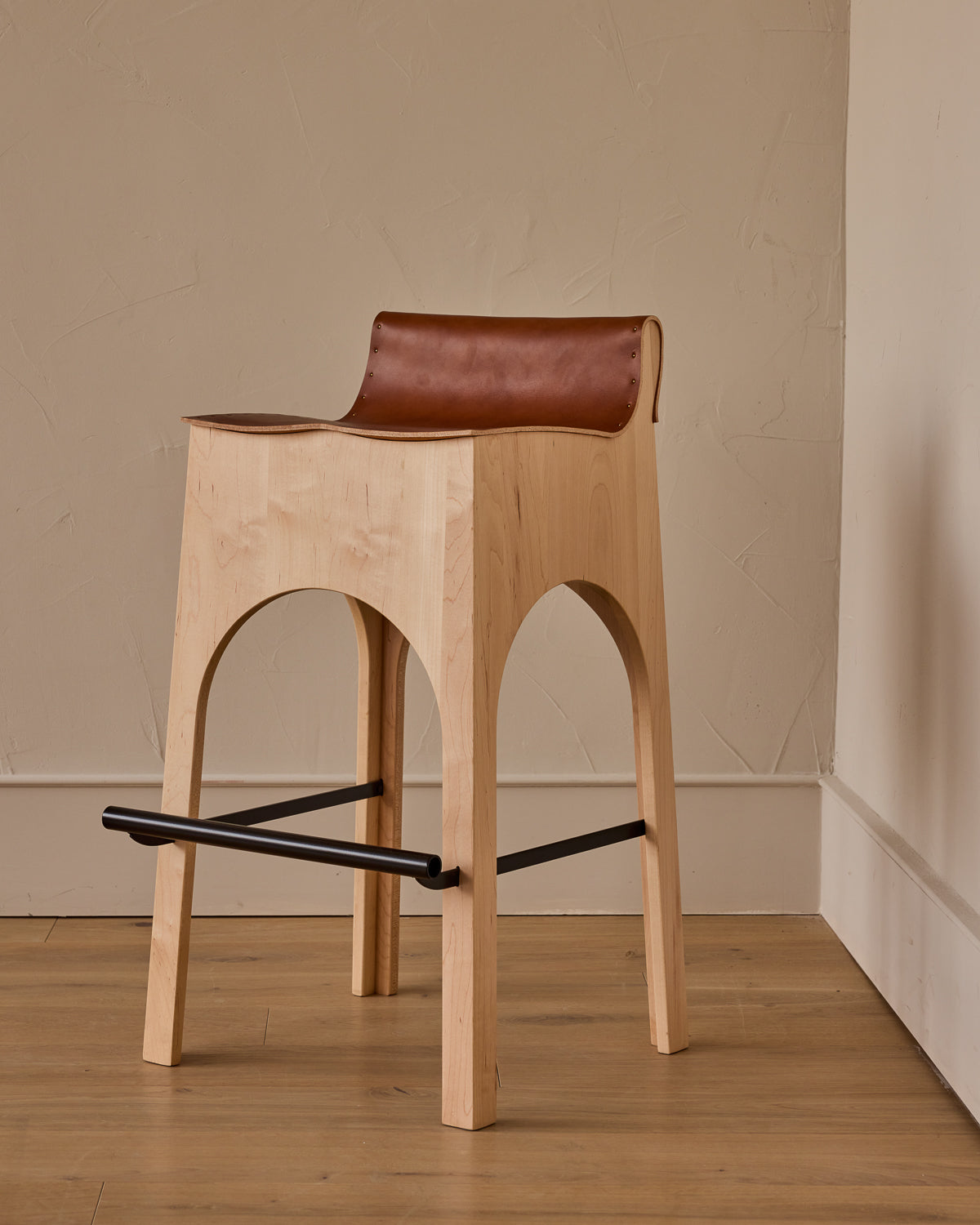 Jack Leather and Wood Stool - Tan