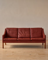 Red Leather 3-Seater Sofa