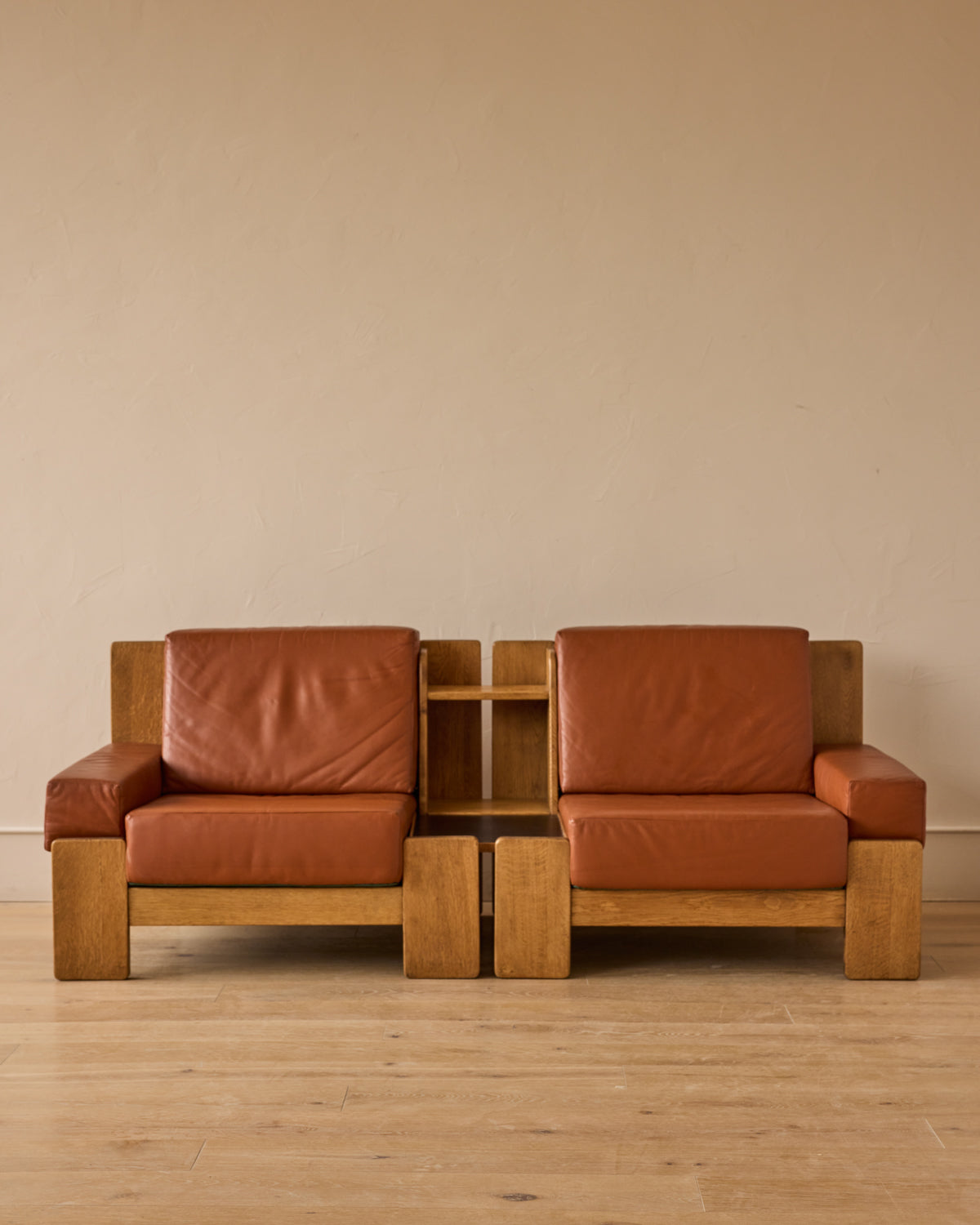 Oak + Leather Modular Sectional