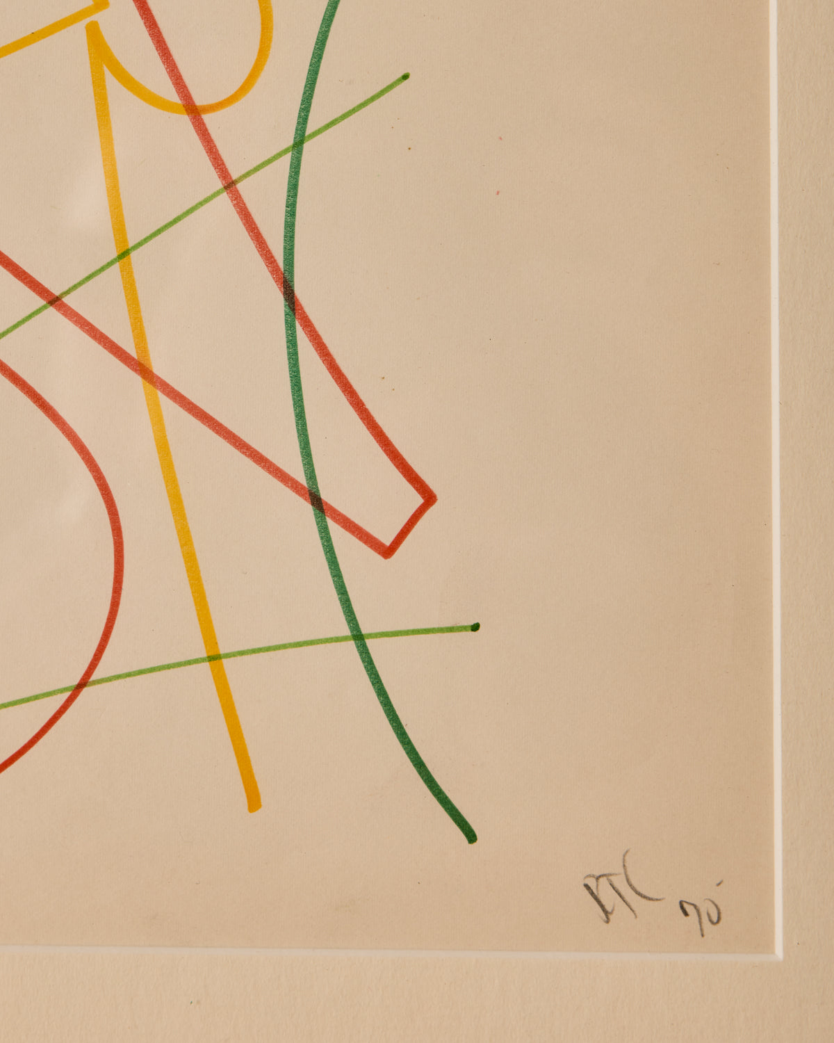 Abstract art with colored lines on a beige background