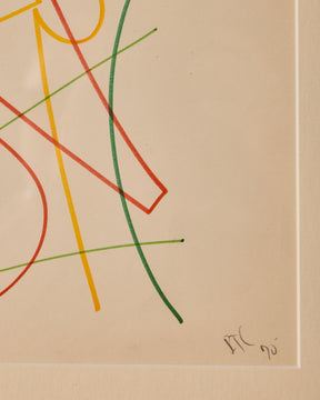 Abstract art with colored lines on a beige background