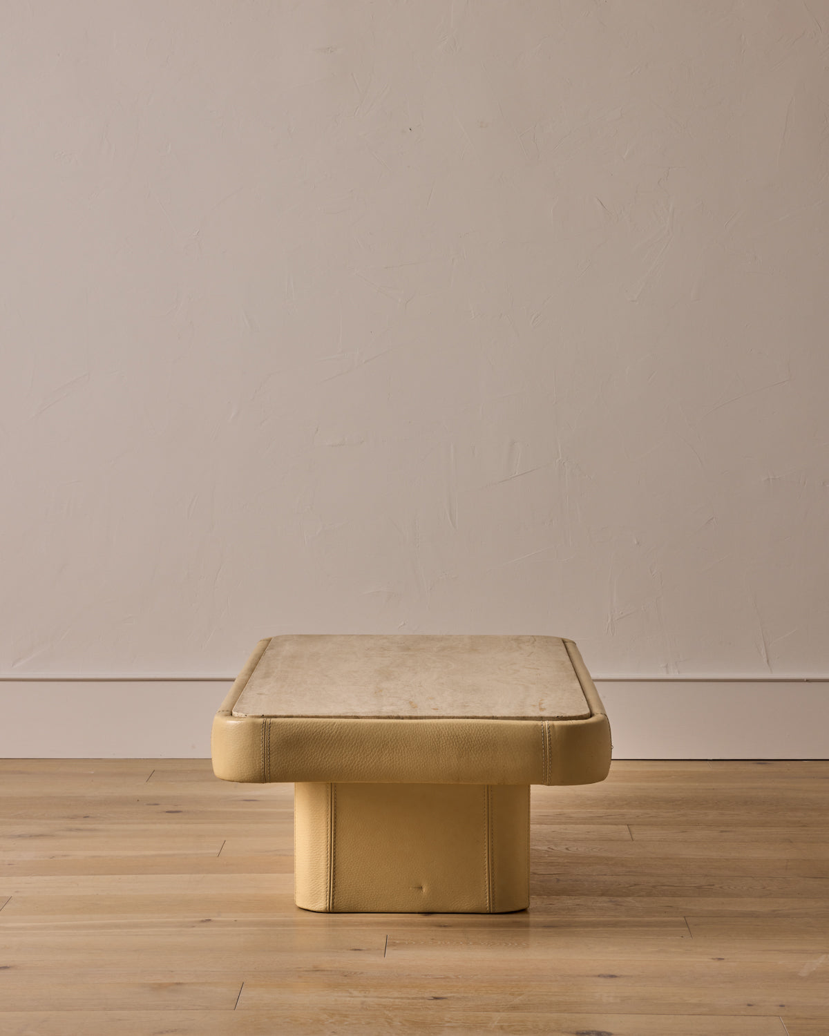 1970s Leather + Travertine Coffee Table
