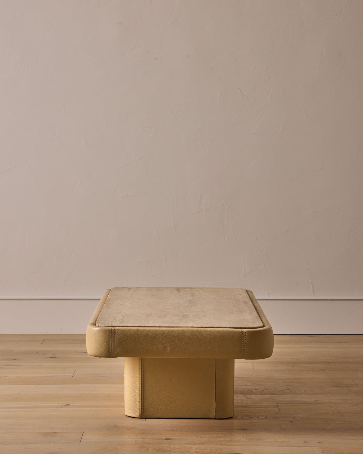 1970s Leather + Travertine Coffee Table