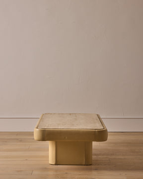 1970s Leather + Travertine Coffee Table