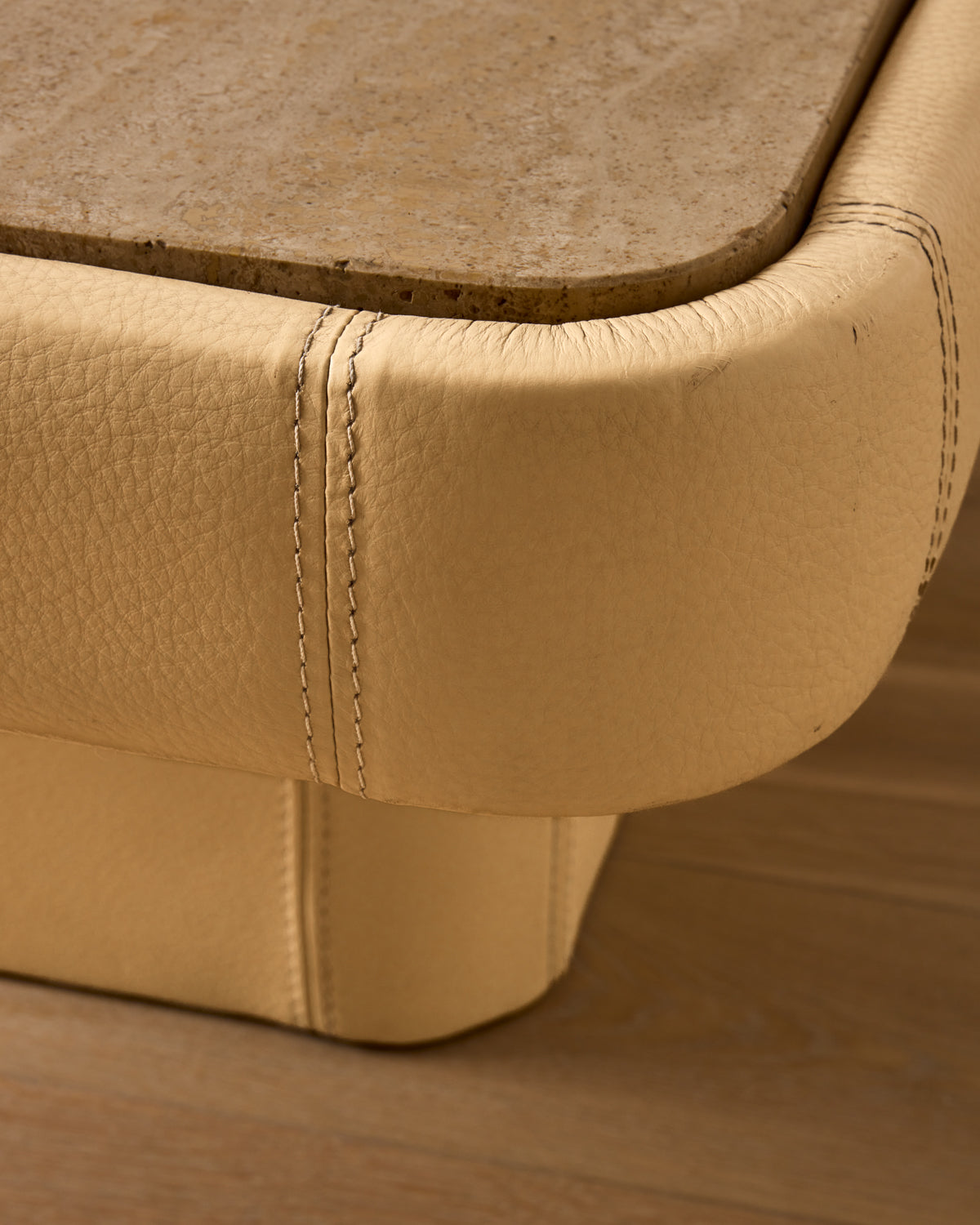 1970s Leather + Travertine Coffee Table