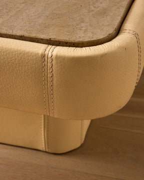 1970s Leather + Travertine Coffee Table