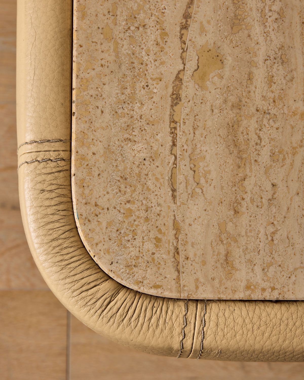 1970s Leather + Travertine Coffee Table