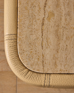 1970s Leather + Travertine Coffee Table