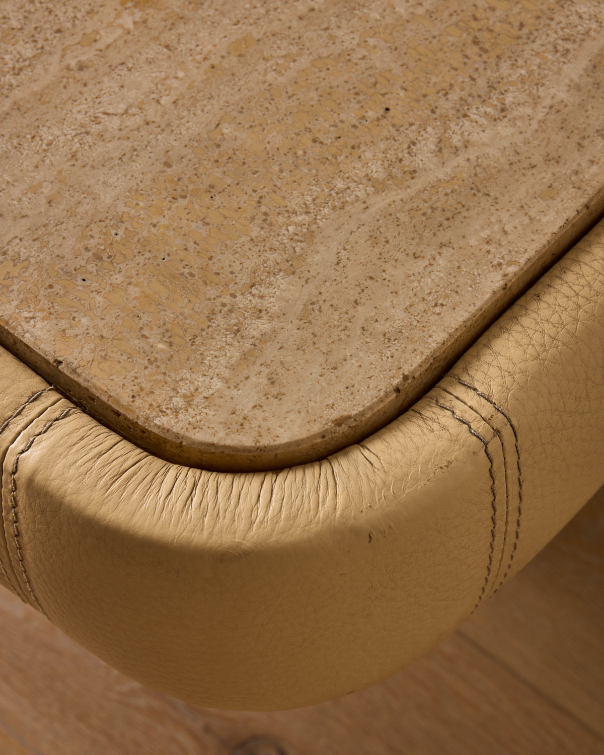 1970s Leather + Travertine Coffee Table