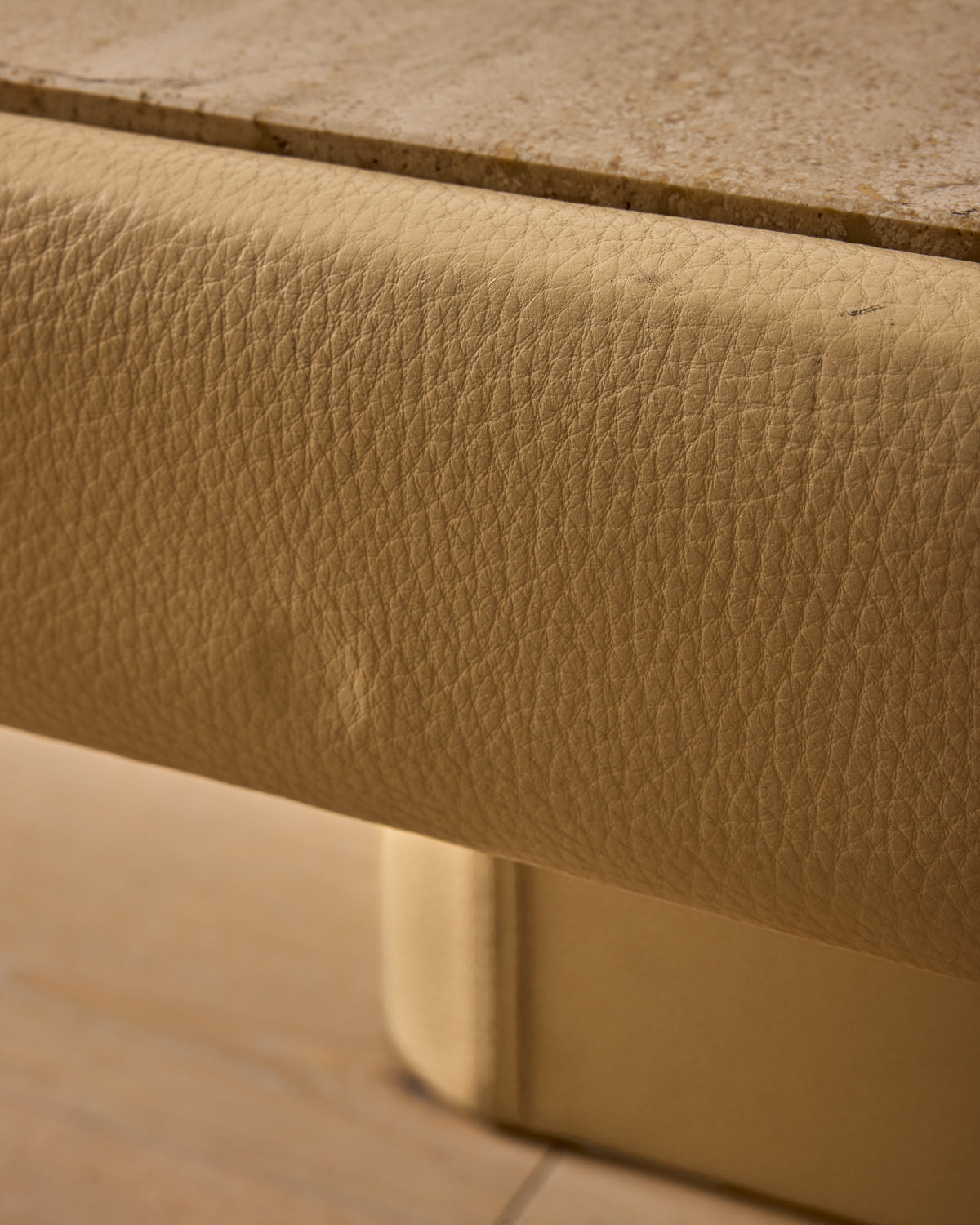 1970s Leather + Travertine Coffee Table