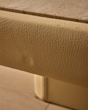 1970s Leather + Travertine Coffee Table
