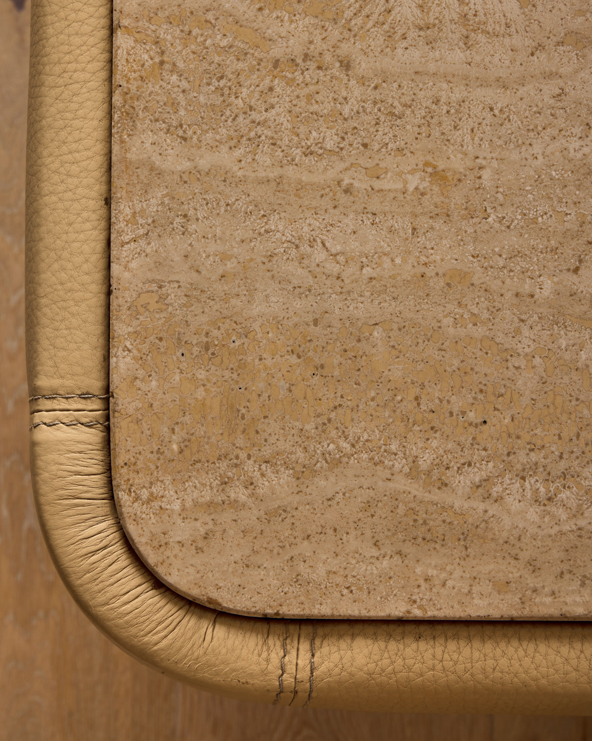 1970s Leather + Travertine Coffee Table
