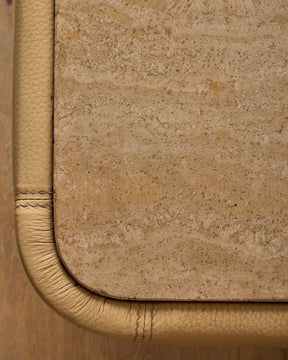 1970s Leather + Travertine Coffee Table