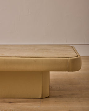 1970s Leather + Travertine Coffee Table