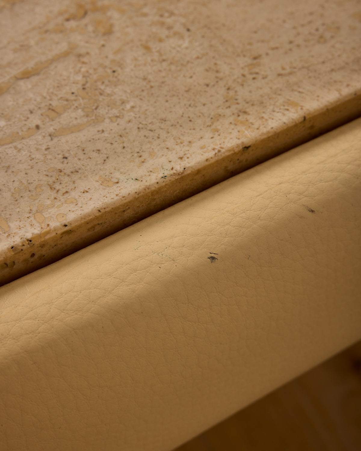 1970s Leather + Travertine Coffee Table