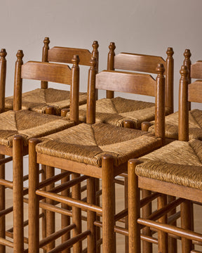 Set of Rush Oak Bar Stools