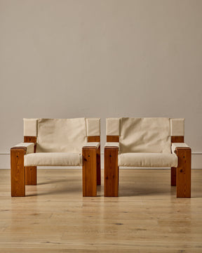 Pair of Pine and Canvas Easy Chairs