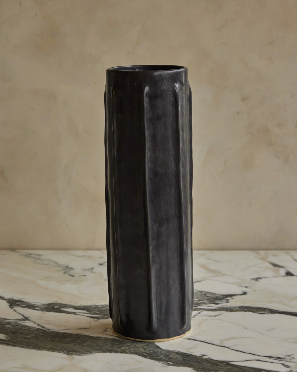 Hand Built Ceramic Column Vessel in Coal