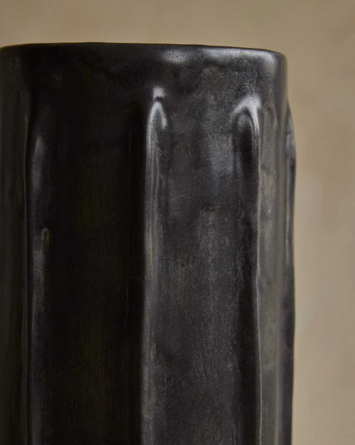 Hand Built Ceramic Column Vessel in Coal