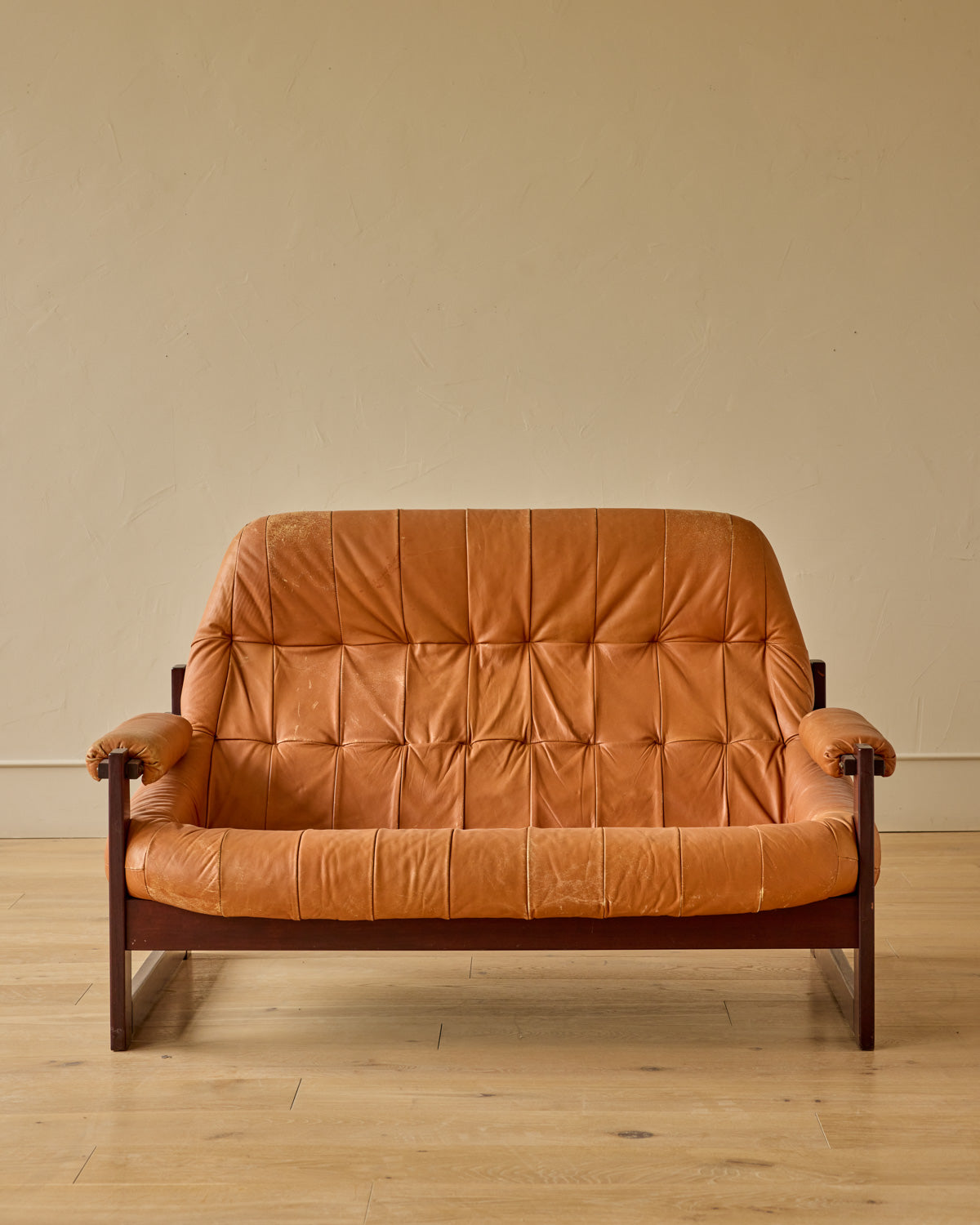 Rosewood + Butterscotch Leather Sofa by Percival Lafer