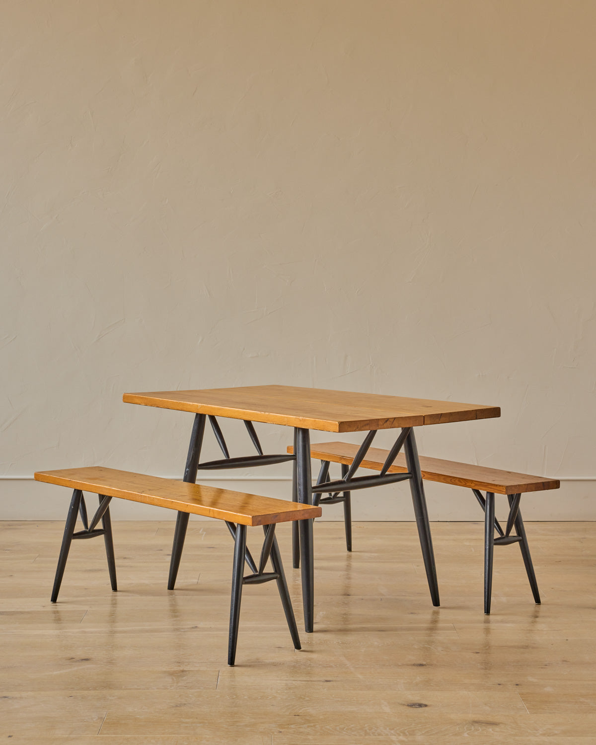 Pine Pirkka Dining Table + Benches by Ilmari Tapiovaara