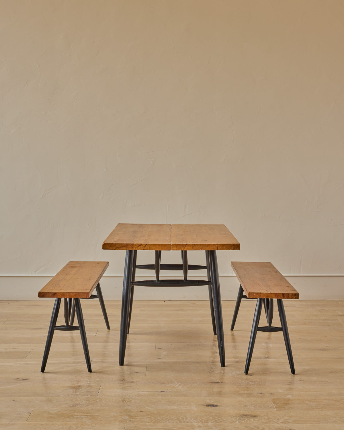 Pine Pirkka Dining Table + Benches by Ilmari Tapiovaara