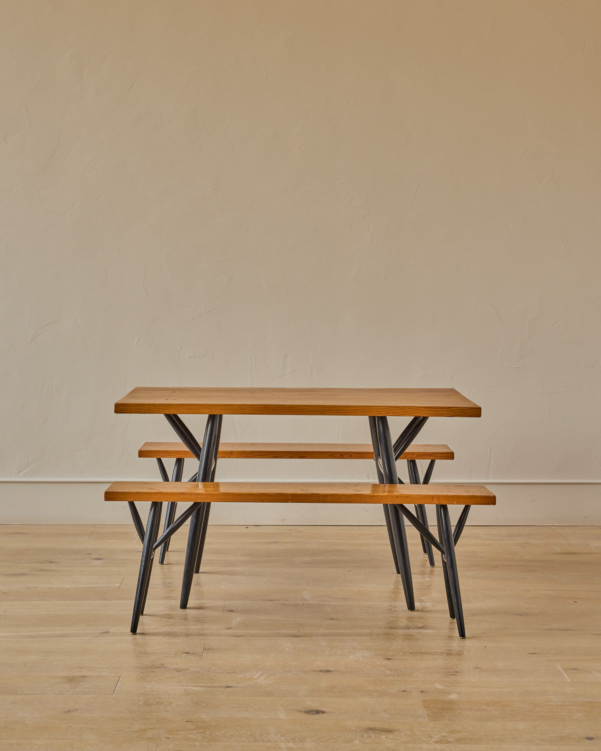 Pine Pirkka Dining Table + Benches by Ilmari Tapiovaara